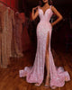 Sparkly Pink Prom Dresses Sexy Mermaid Long Prom Gowns Split Side HOCO AW2207271