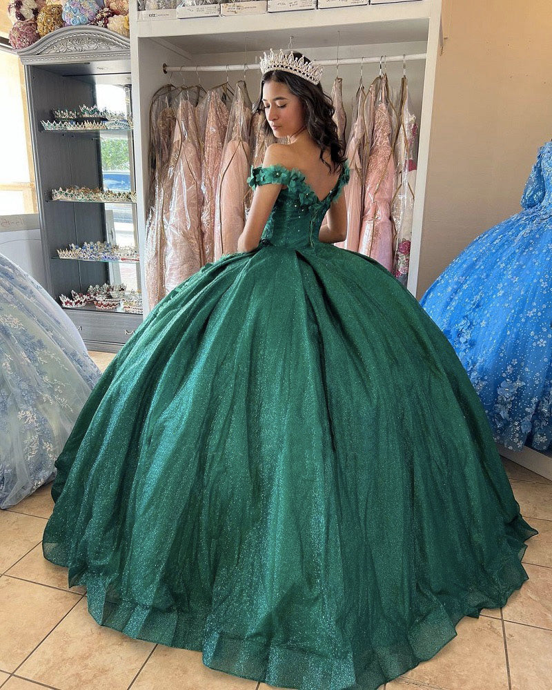 Emerald Green Lace Floral Quinceanera Dresses Sparkly Sequins Sweet 16 Dress Ball Gown vestidos de quinceaera Emerald Green Lace Floral Quinceanera Dresses Sparkly Sequins Sweet 16 Dress Ball Gown vestidos de quinceaera