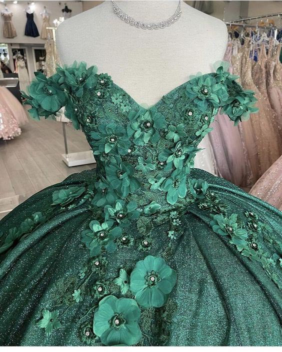 Sparkly Emerald Green Lace Floral Quinceanera Dresses Sequined Sweet 16 Dress Ball Gown Real Photos Sparkly Emerald Green Lace Floral Quinceanera Dresses Sequined Sweet 16 Dress Ball Gown Real Photos