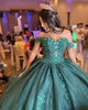 Emerald Green Tulle Quinceanera Dresses Beaded Sequins Sweet 16 Puffy Tulle Ball Gown vestidos de quinceañera