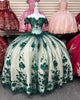 Delicate Emerald Green Tulle Quinceanera Dresses 3D Flowers Sweet 16 Puffy Tulle Ball Gown vestidos de quinceañera