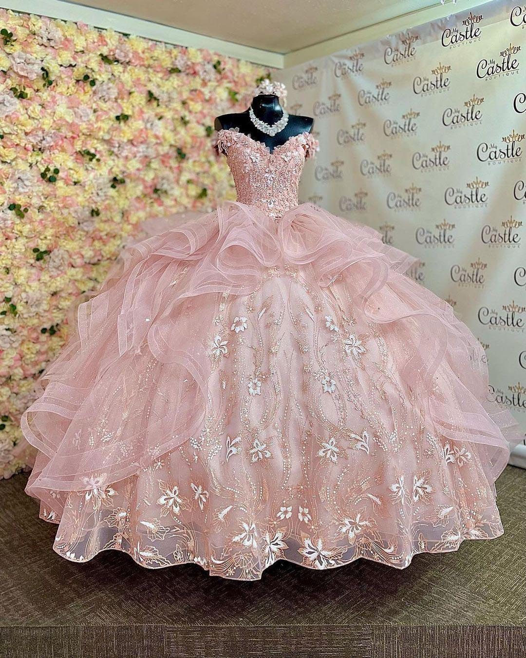 2023 Sparkly Pink Quinceanera Dress Sequined Sweet 16 Dress Ruffles Lace Tulle Ball Gown vestidos de quinceañera 2023 Sparkly Pink Quinceanera Dress Sequined Sweet 16 Dress Ruffles Lace Tulle Ball Gown vestidos de quinceañera