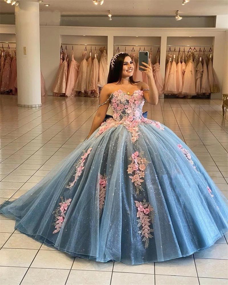 Sparkly Navy Blue Quinceanera Dress with 3D Flowers Floral Sweet 16 Dr angelaweddings Sparkly Navy Blue Quinceanera Dress with 3D Flowers Floral Sweet 16 Dr angelaweddings