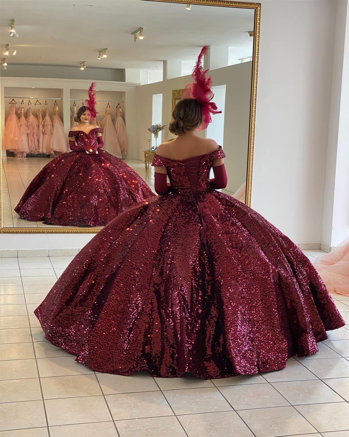 Popular Sparkly Burgundy Quinceanera Dress Sequins Off The Shoulder Sw angelaweddings Popular Sparkly Burgundy Quinceanera Dress Sequins Off The Shoulder Sw angelaweddings