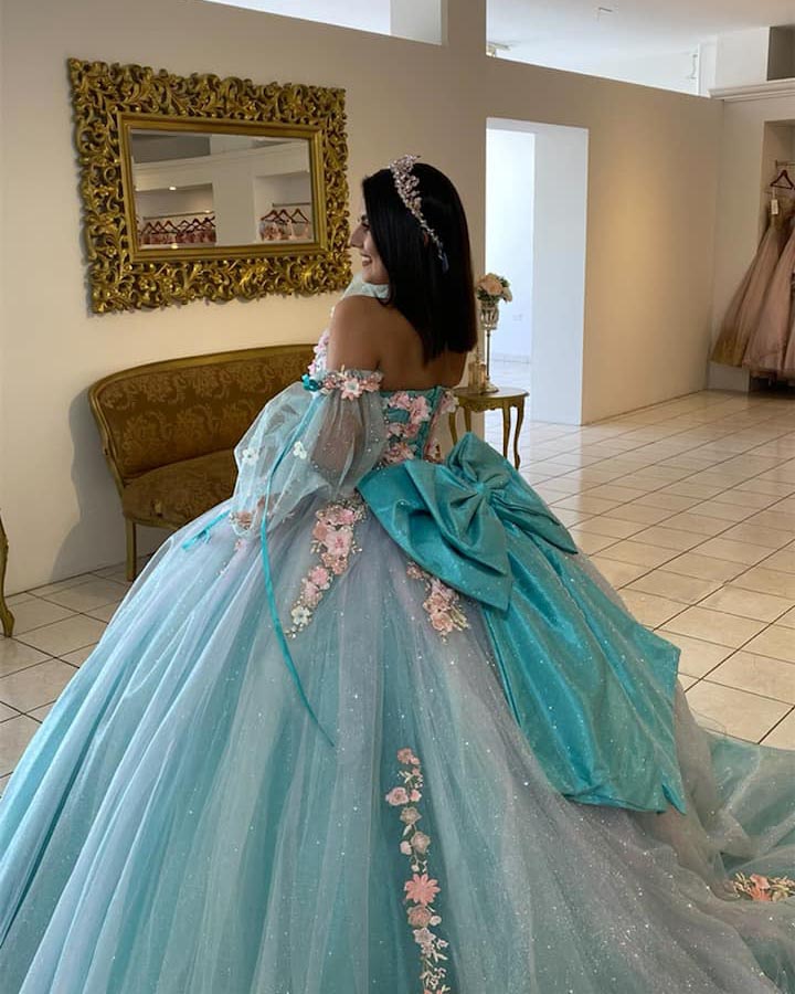 Beautiful Ice Blue Quinceanera Dress with 3D Flowers Floral Sweet 16 Dress Puffy Tulle Ball Gown vestidos de quinceaera Beautiful Ice Blue Quinceanera Dress with 3D Flowers Floral Sweet 16 Dress Puffy Tulle Ball Gown vestidos de quinceaera