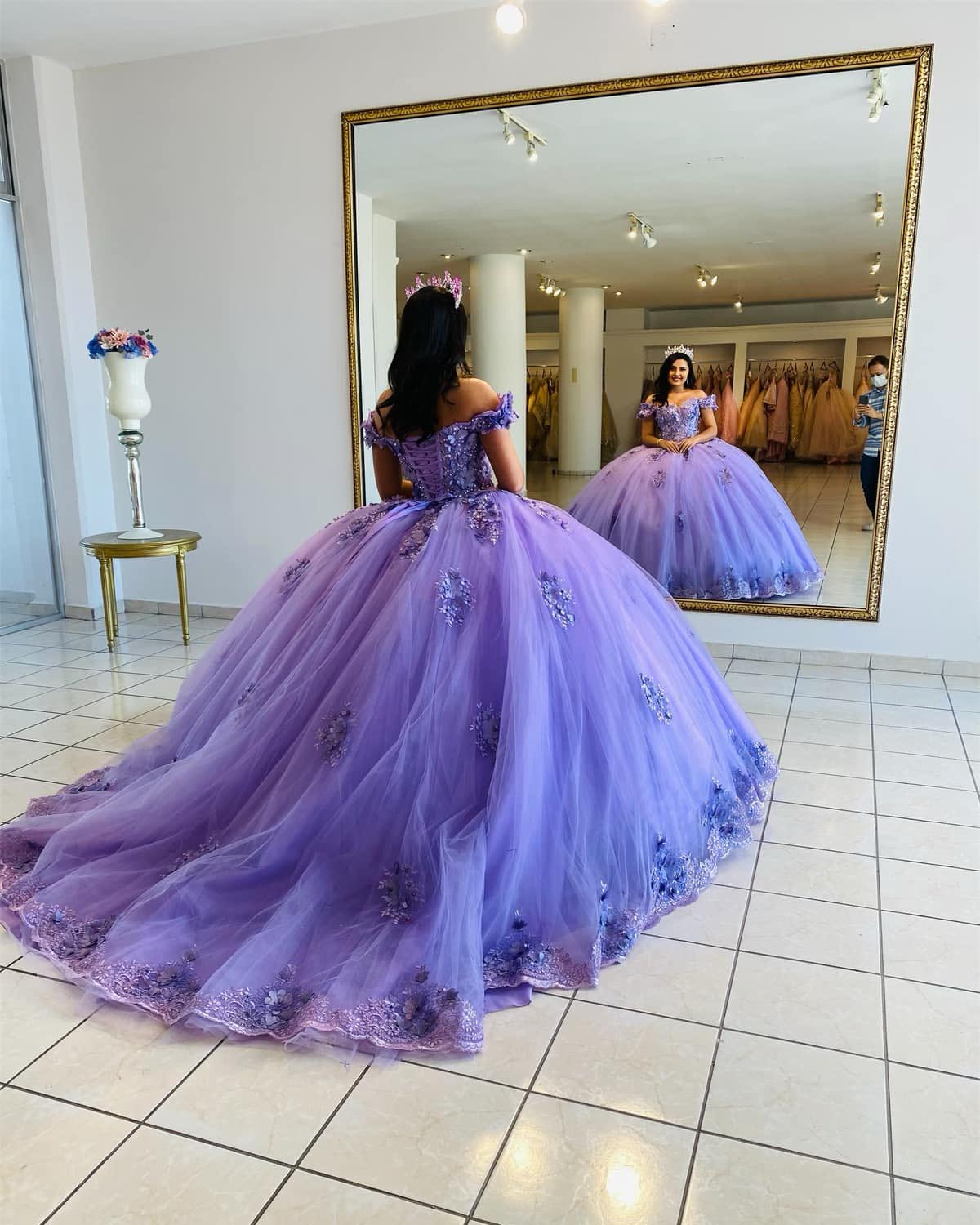Purple Gown Embellished with Floral Sequins and Beads|Gowns-Diademstore.com