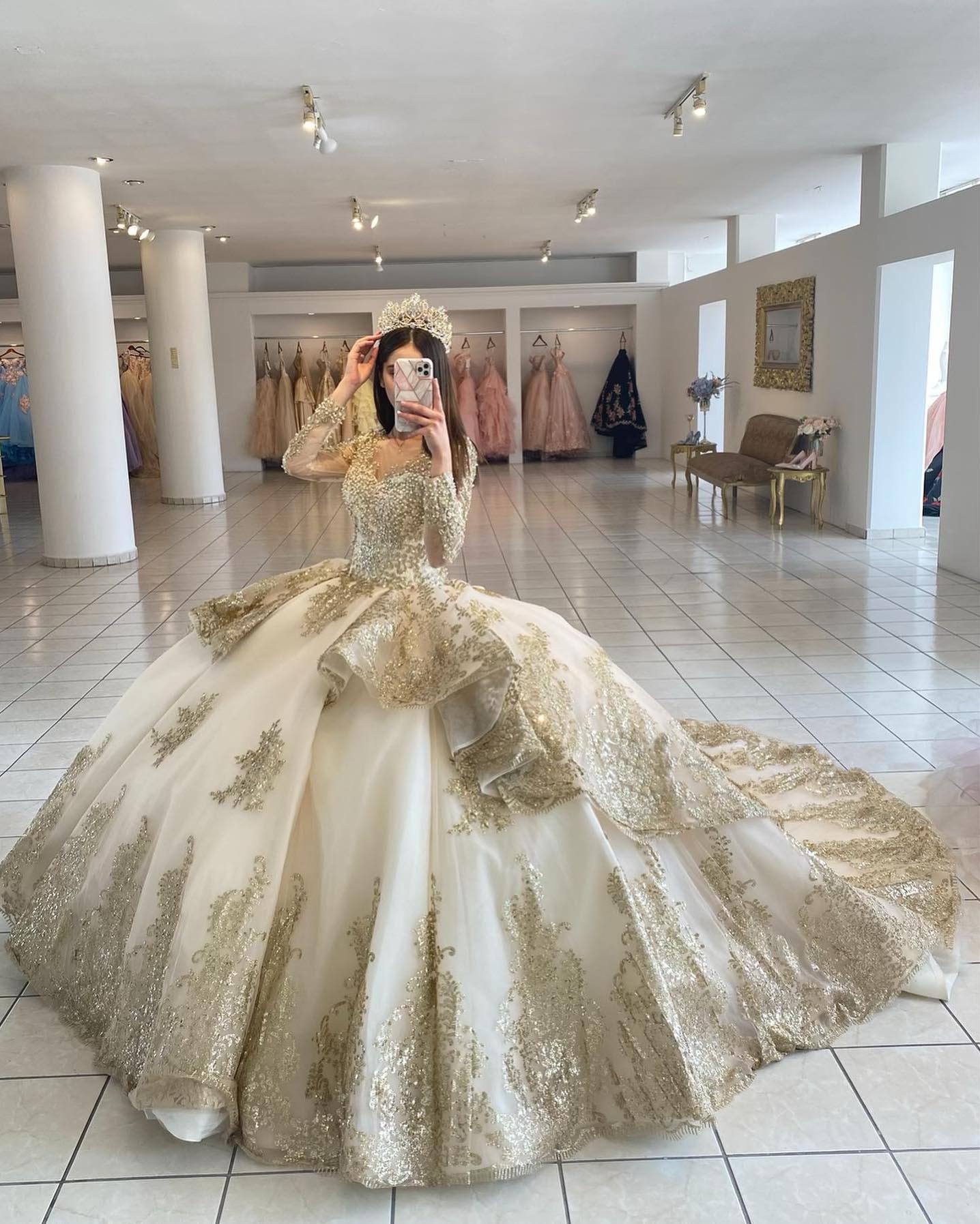 wedding dress gold beading Gold Wedding Dress with Detachable Skirt XXXL / Gold / Lace