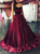 Simple 2018 Burgundy Satin Prom Dresses Ball Gown Velet Bodice