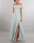 Off The Shoulder Long Bridesmaid Dresses 2018 Light Sky Blue Bridesmaid Gowns with Split