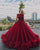 Burgundy Quinceanera Dresses with Rhinestones Beaded Sexy Puffy Tulle Ruffles Ball Gowns Sweet 16 Dress