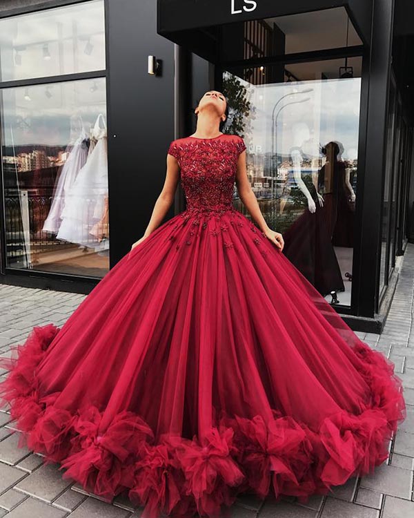 Fashion Burgundy Quinceanera Dresses Beaded Tulle Ruffles Ball Gowns Sweet 16 Dress vestidos de quinceaera Fashion Burgundy Quinceanera Dresses Beaded Tulle Ruffles Ball Gowns Sweet 16 Dress vestidos de quinceaera
