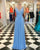 Sexy V-Neck Blue Prom Dresses with Lace Beadings Long Chiffon Party Gowns 2020