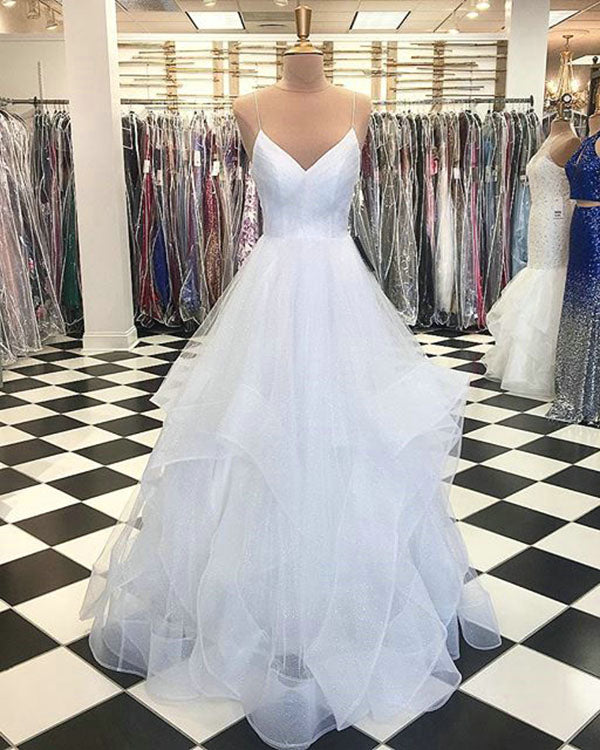 white organza prom dress White sweetheart neck Organza long prom dress, white evening dress