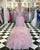 Sexy V Neck Pink Mermaid Prom Dresses Lace Tulle Ruffles Formal Evening Gowns 2018