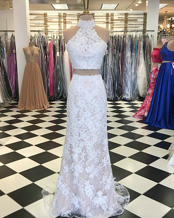Sexy White Lace Mermaid Evening Dresses Formal Two Pieces Evening Prom angelaweddings Sexy White Lace Mermaid Evening Dresses Formal Two Pieces Evening Prom angelaweddings