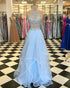 Light Blue Prom Dresses with Pearls Beaded Rhinestones Tulle Ruffles Two Piece Prom Dress New Arrival