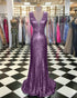 Shinny Light Purple Prom Dresses Sequined Deep V Neckline Mermaid Prom Dress 2018 Fashion