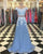 Light Blue Lace Prom Dresses with Cap Sleeve 2018 Two Piece Prom Party Gowns Appliques