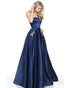 Sexy Strapless Prom Dresses with Pocket Fashion 2018 Navy Blue Satin Prom Dress Party Gowns