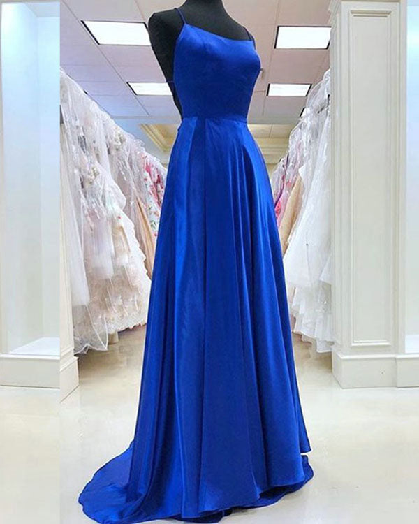 Royal Blue Elastic Satin Prom Dresses with Spaghetti Straps Sexy Long angelaweddings Royal Blue Elastic Satin Prom Dresses with Spaghetti Straps Sexy Long angelaweddings