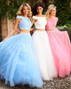 Off The Shoulder Tulle Prom Dresses with Pearls Fashion 2018 Two Piece Prom Dress Party Gowns