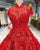 2018 Red Lace Ball Gown Wedding Dresses with High Neck Gorgeous Wedding Gowns with Beadings