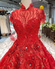 2018 Red Lace Ball Gown Wedding Dresses with High Neck Gorgeous Wedding Gowns with Beadings