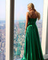 Simple Satin Prom Dresses with V-Neck New 2018 Green Long Prom Gowns Floor Length