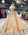 Off The Shoulder Ball Gown Wedding Dresses with Cap Sleeves 2018 Gold Lace Bridal Gowns Beadings