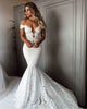 Sexy Mermaid Lace Wedding Dress Deep V-Neck Cap Sleeve Sheer Back Beach Bridal Gown Long Train
