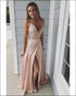 Sexy Spaghetti Straps Prom Dresses Blush Pink 2018 Long Prom Party Gowns Split Side
