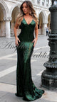 Dark Green Sequined Prom Dresses Mermaid Long Backless