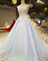 Light Sky Blue Prom Dresses 2018 Sheer Scoop Prom Party Gowns with Sequins Beadings