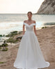 Off The Shoulder Satin Wedding Dresses V-Neck Sexy A-line Silhouette Bridal Gowns for Wedding