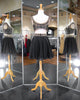 Gorgeous Two Piece Short Homecoming Dresses Gold Beadings Black Chiffon A line Party Gowns
