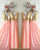 Gold Sequins Pink Chiffon Bridesmaid Dresses Ruffles V-Neck Floor Length