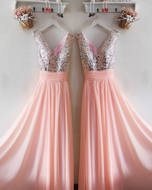 sequin coral bridesmaid dresses Silver Sequins Pink Chiffon Ruffles V-Neck Floor Length size:38 Perfect for beach weddings Daphne Cosplay Costume Dress Color:Sky Blue Garden