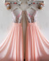 Silver Sequins Pink Chiffon Bridesmaid Dresses Ruffles V-Neck Floor Length