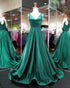 Fashion 2018 Green Satin Prom Dresses V-Neckline 2018 New Long Prom Gowns Evening Dress