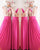 Gold Sequins Hot Pink Chiffon Bridesmaid Dresses Ruffles V-Neck Floor Length