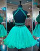 Emerald Green Two Piece Homecoming Dresses Beadings Stylish Short Tulle Prom Party Gowns 2018