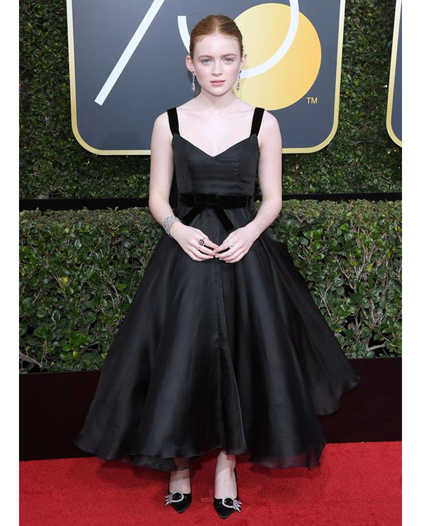 2018 Golden Globes Sadie Sink Black Ball Gowns Organza Ruffles Celebrity Dresses Ankle Length 2018 Golden Globes Sadie Sink Black Ball Gowns Organza Ruffles Celebrity Dresses Ankle Length