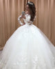 Delicate Lace Tulle Wedding Dress Ball Gown Floral Appliques Long Sleeve Princess Bridal Gowns