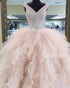 2018 Champagne Quinceanera Dresses with Crystal V-Neck Tulle Ruffles Puffy Ball Gowns Sweet 16 Dress