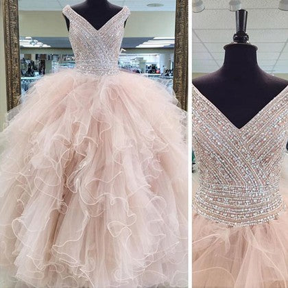 2018 Champagne Quinceanera Dresses with Crystal V-Neck Tulle Ruffles Puffy Ball Gowns Sweet 16 Dress 2018 Champagne Quinceanera Dresses with Crystal V-Neck Tulle Ruffles Puffy Ball Gowns Sweet 16 Dress