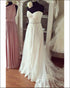 New 2018 Ivory Lace Wedding Dresses for Beach Tulle A line Bridal Gowns Ruffles Chapel Train