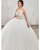Burgundy Quinceanera Dresses with Gold Beadings Halter Tulle Puffy Sweet 16 Dresses Quince Ball Gown
