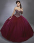 New Burgundy Quinceanera Dresses with Rhinestones Beaded Sweetheart Puffy Ball Gowns Sweet 16 Dress