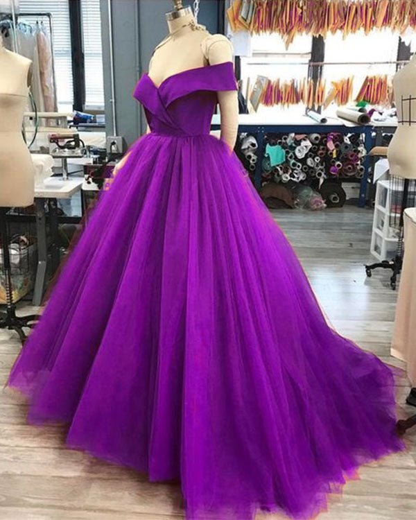2018 Purple Quinceanera Dresses with Cap Sleeve Simple Satin Tulle Bal – angelaweddings