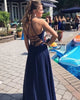 Sexy Navy Blue Prom Dress with Spaghetti Straps Chiffon A-line Long Pageant Party Gowns 2018